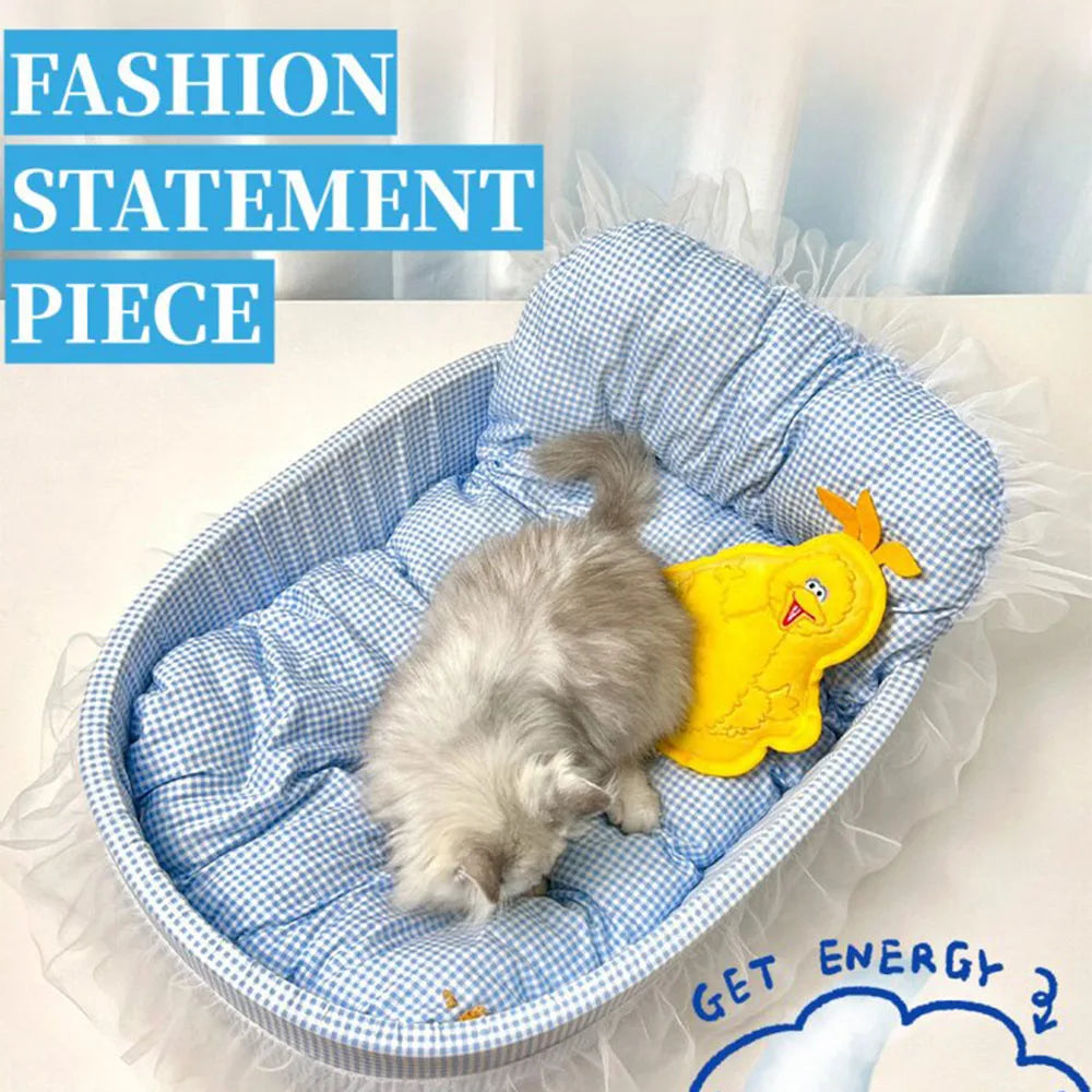 Panier Sofa Ovale Pour Chat En Peluche Douce Avec Dentelle