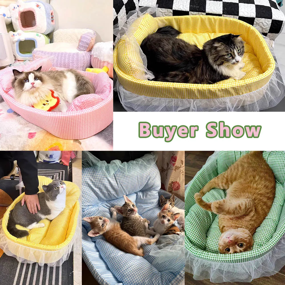 Panier Sofa Ovale Pour Chat En Peluche Douce Avec Dentelle