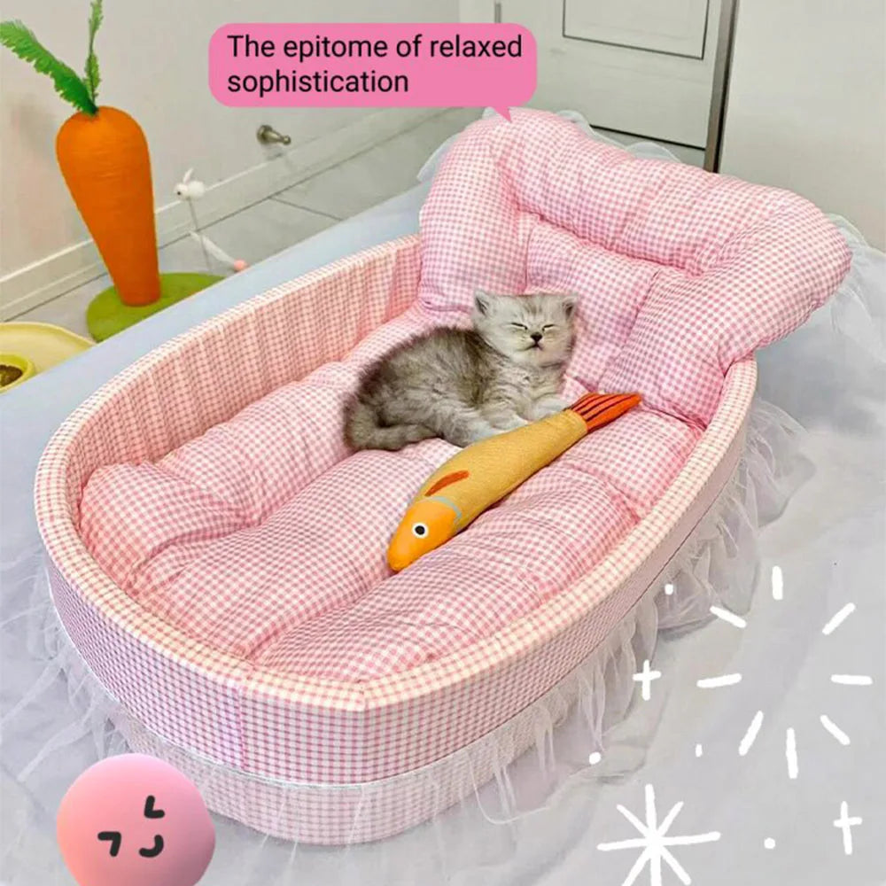 Panier Sofa Ovale Pour Chat En Peluche Douce Avec Dentelle