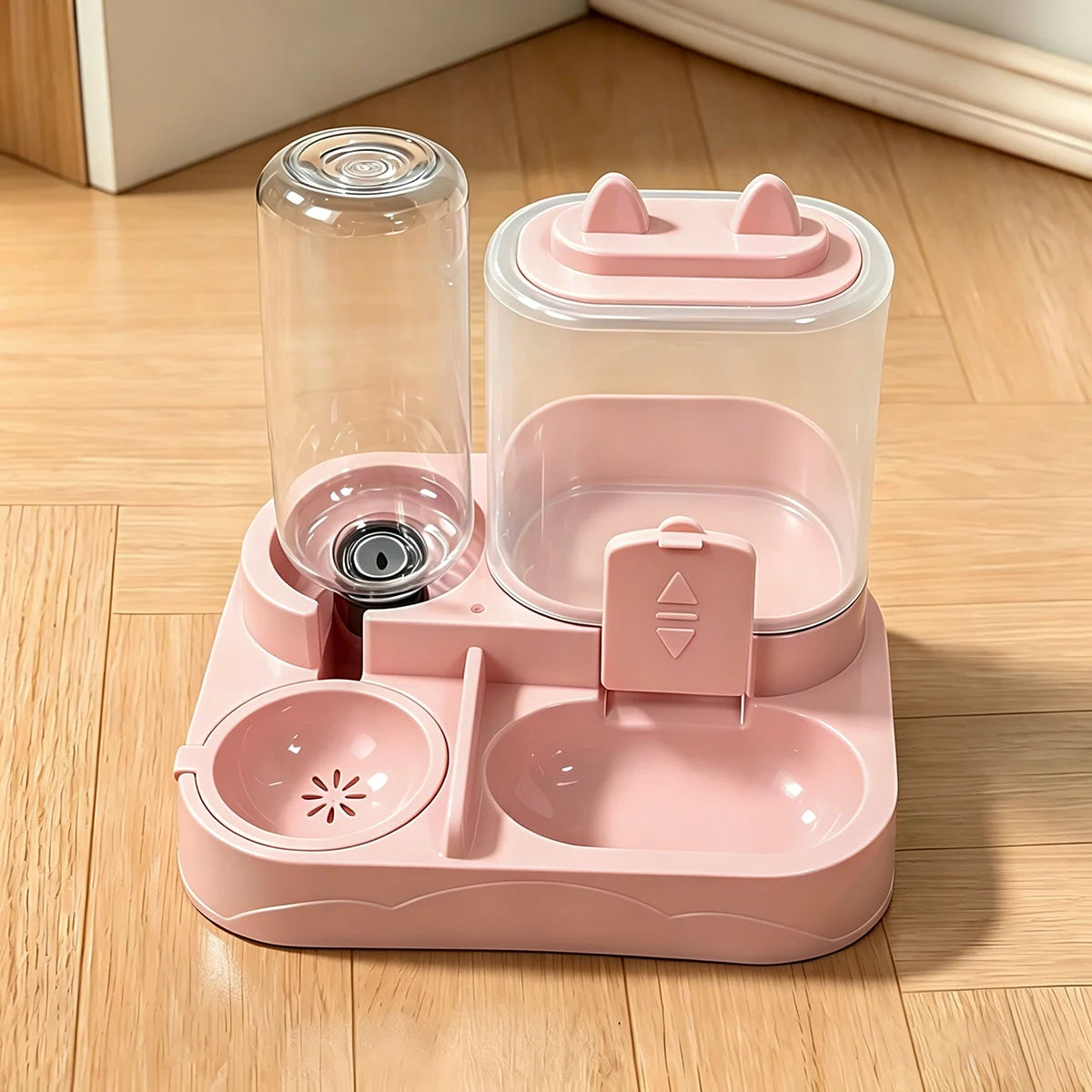 Rose Couleur Distributeur Double Pour Animaux Avec Gamelle Séparée