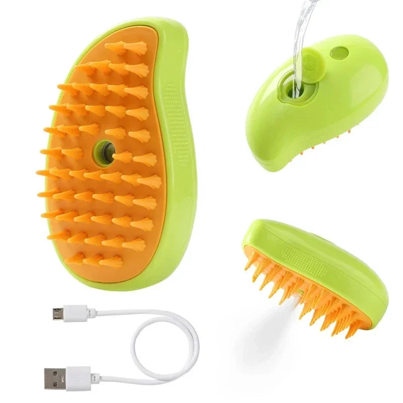 Mangue verte Couleur Brosse De Toilettage Pour Animaux À Vapeur 3 En 1 Rechargeable