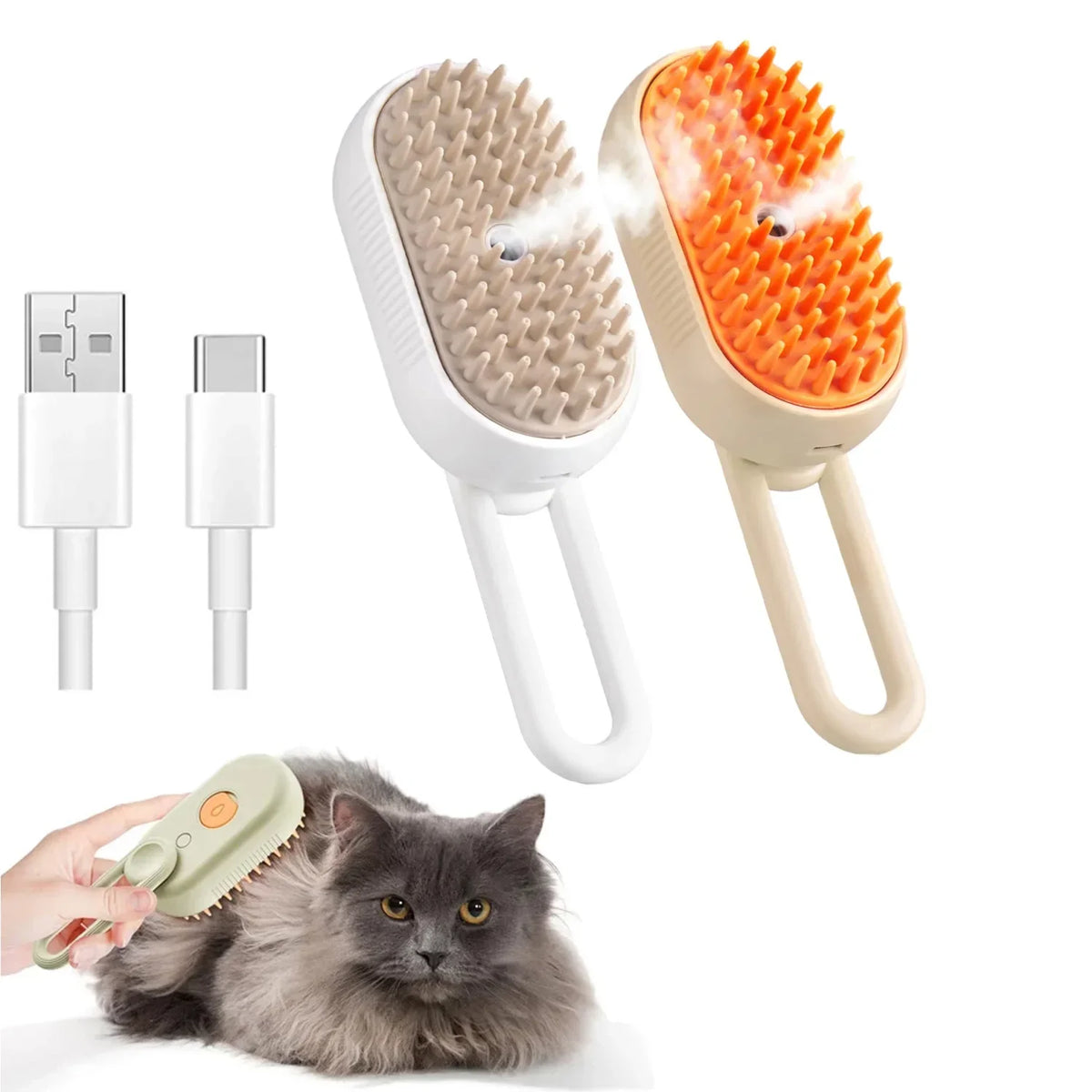 Mélangé 2 pièces Couleur Brosse De Toilettage Pour Animaux À Vapeur 3 En 1 Rechargeable
