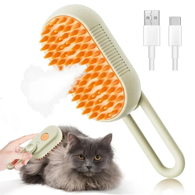 Café Couleur Brosse De Toilettage Pour Animaux À Vapeur 3 En 1 Rechargeable