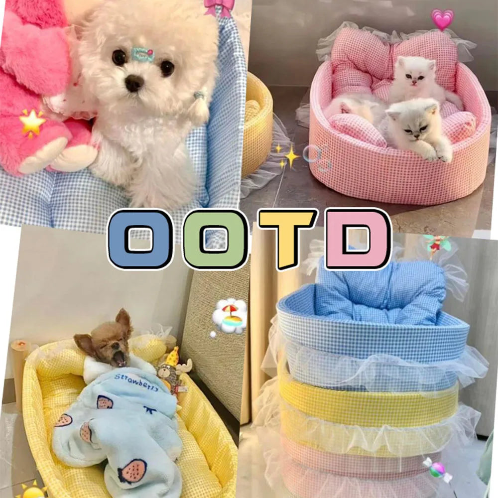 Panier Sofa Ovale Pour Chat En Peluche Douce Avec Dentelle