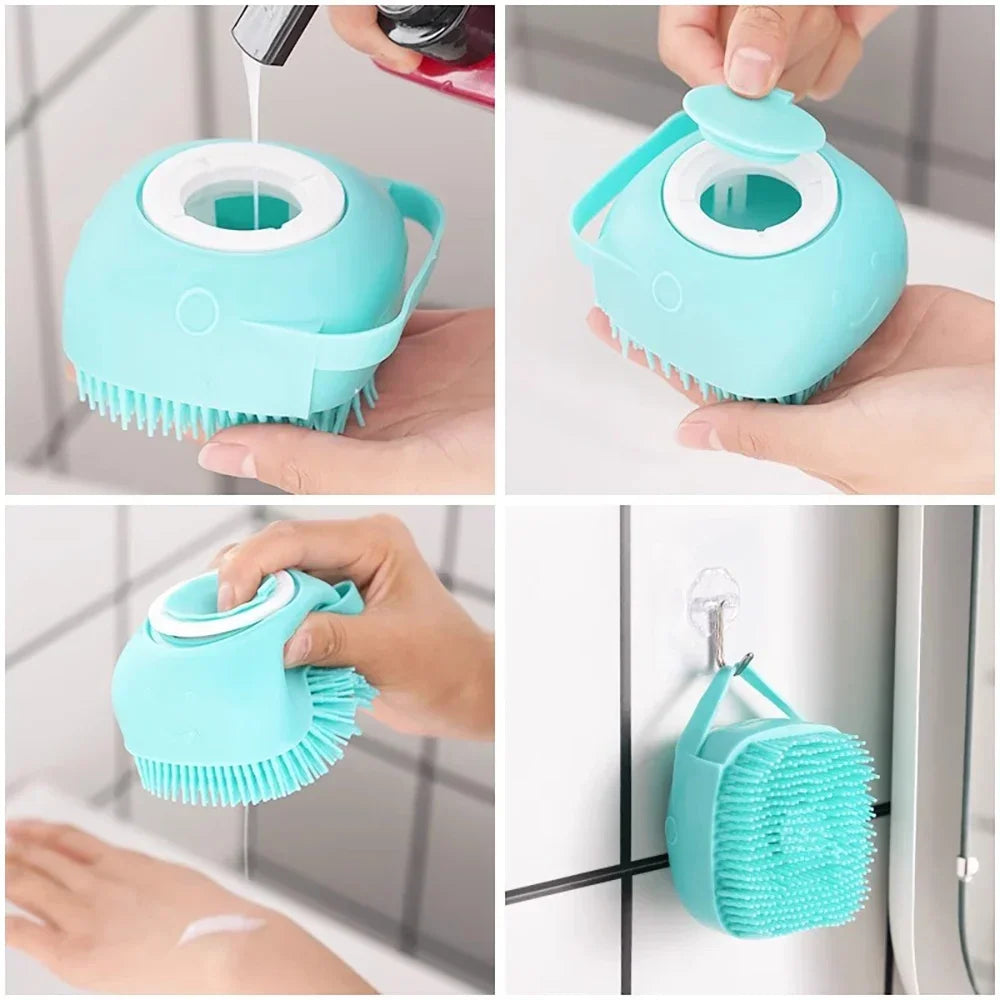 Brosse De Bain Pour Animaux En Silicone Avec Réservoir Mousse