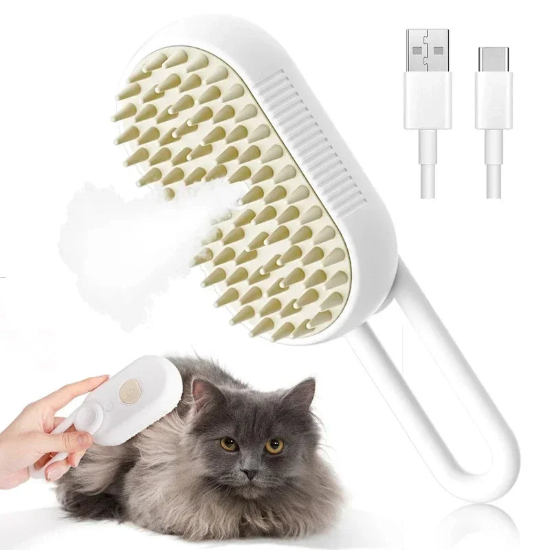 Blanc Couleur Brosse De Toilettage Pour Animaux À Vapeur 3 En 1 Rechargeable