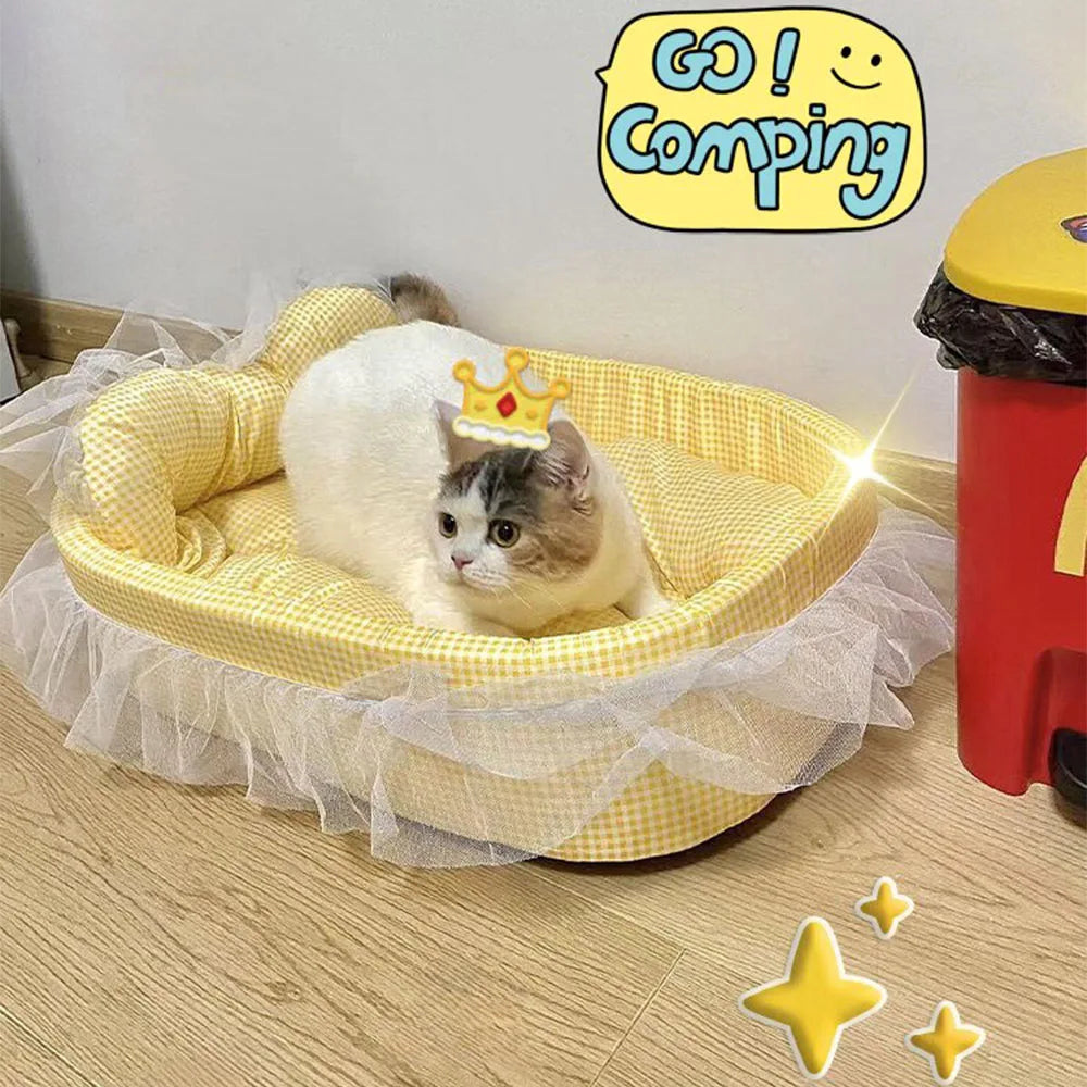 Panier Sofa Ovale Pour Chat En Peluche Douce Avec Dentelle