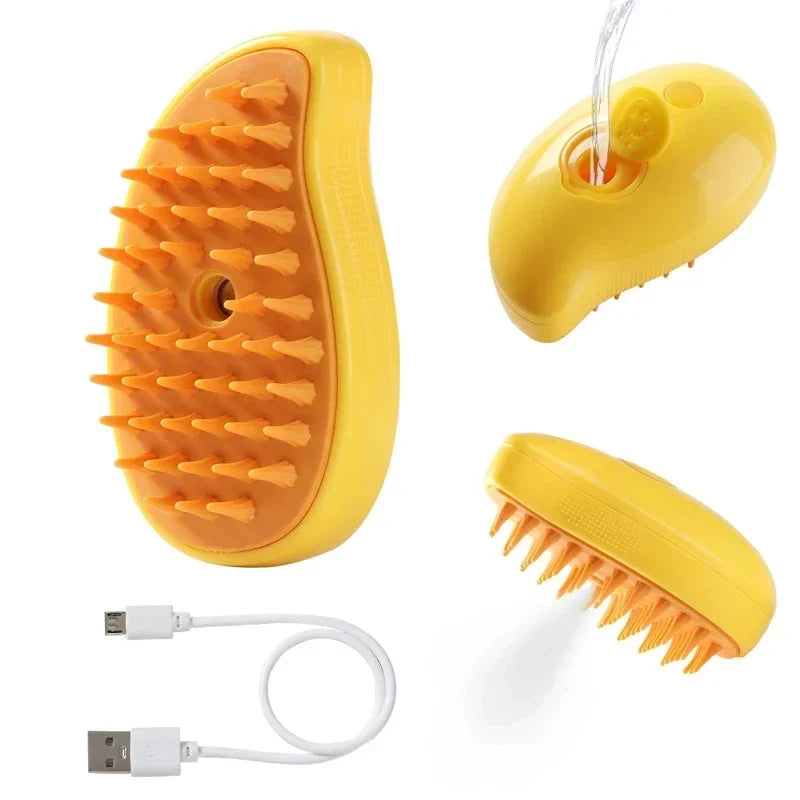 Mangue jaune Couleur Brosse De Toilettage Pour Animaux À Vapeur 3 En 1 Rechargeable